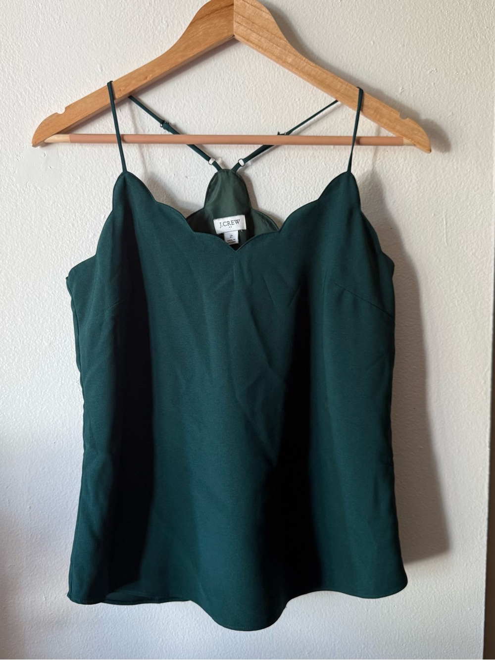 J. Crew Dark Green Scallop-Edge Cami